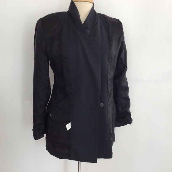 VIntage 90’s Y2K Chad Steven’s black wool blend 1 button lined power blazer sz 6 - Picture 3 of 11